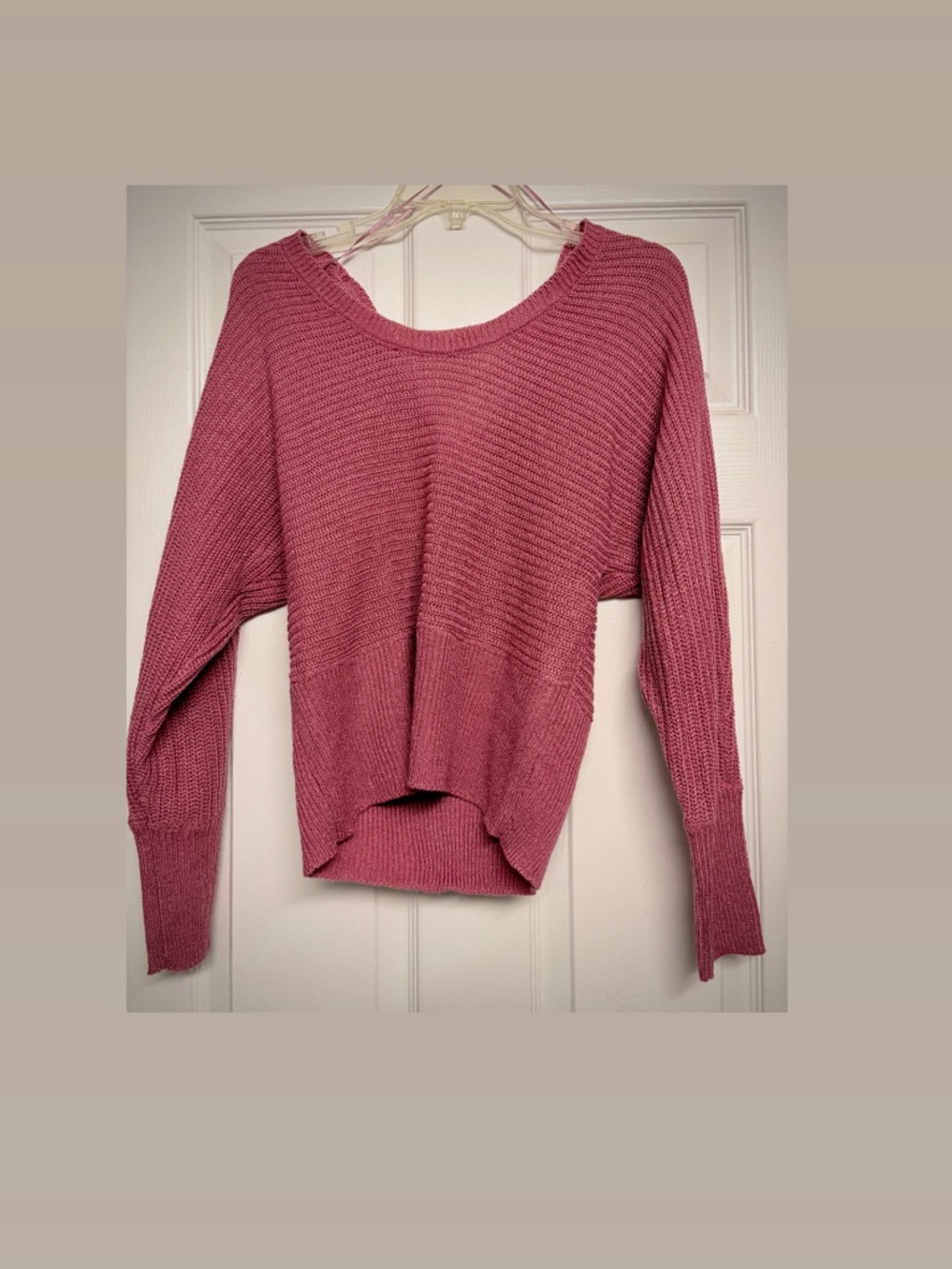 Chain-Trim Ribbed V-Neck Sweater - Dusty Rose - Picture 3 of 3